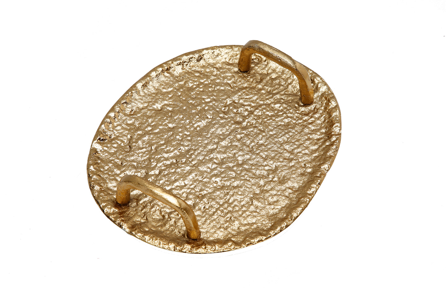 Textured Gold Round Tray with Handles