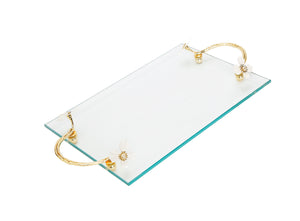 Glass Tray with White Jeweled Flower Handles