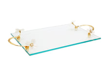 Load image into Gallery viewer, Glass Tray with White Jeweled Flower Handles