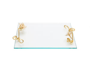 Glass Tray with Jewel Flower Handles