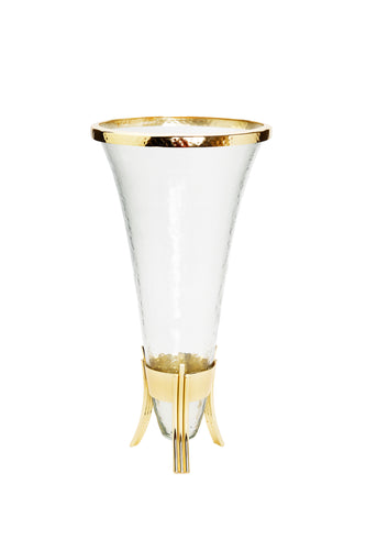Glass Vase with Gold Symmetrical Design Base