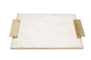 16" Gold Marble Challah Tray with Decorative
