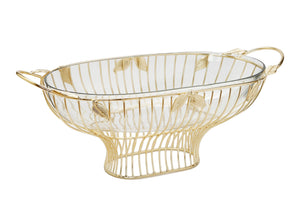 Gold Leaf Oval Shaped Bowl with Glass Insert