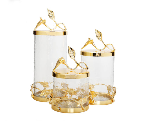 Hammered Glass Canister with Gold Leaf Lid