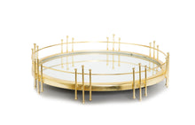 Load image into Gallery viewer, Round Mirror Tray with Gold Symmetrical Design