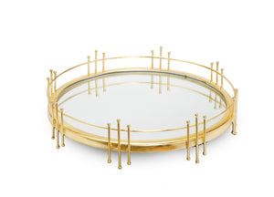 Round Mirror Tray with Gold Symmetrical Design