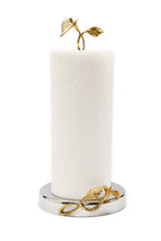 Load image into Gallery viewer, Stainless Steel Paper Towel Holder with Gold Leaf Design