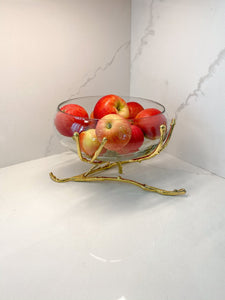 Glass Bowl with Gold Twig Base - 11"D x 6.75"H