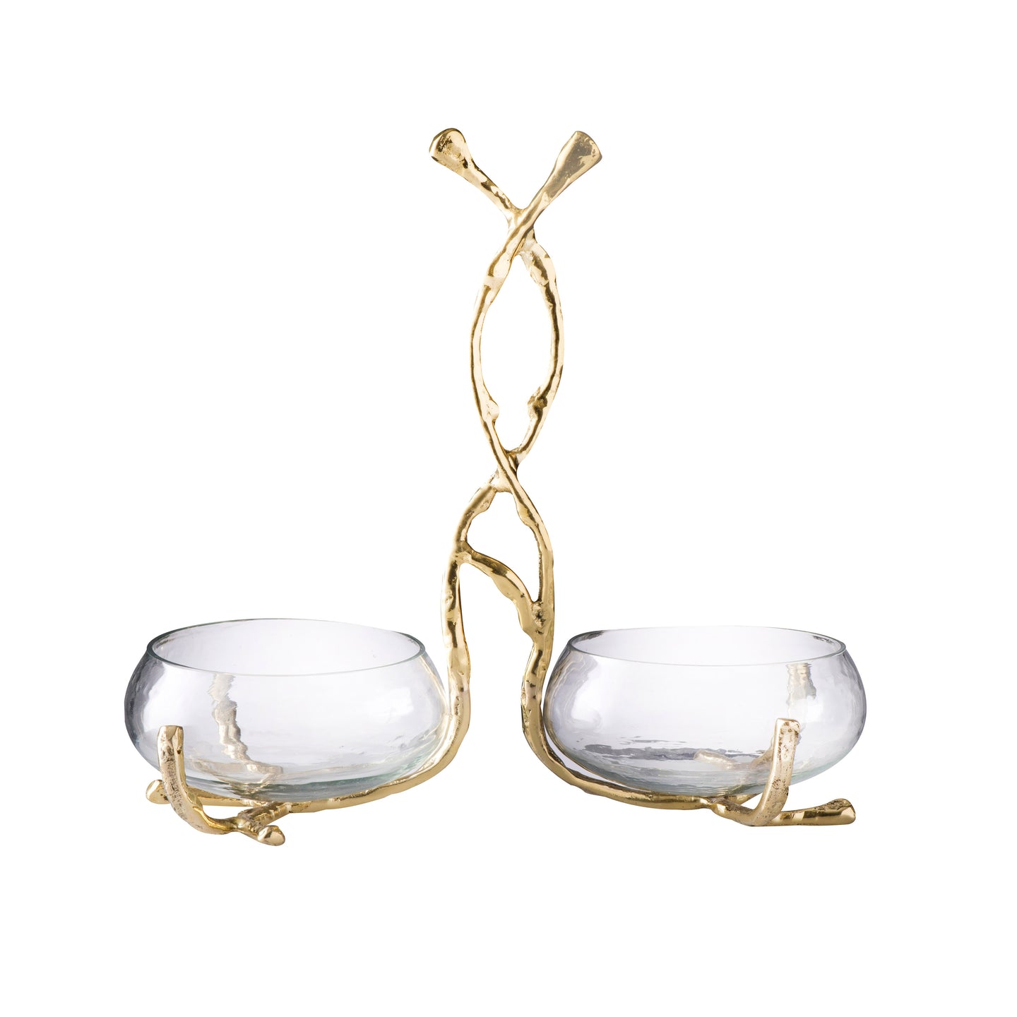 2 Sectional Glass Relish Dish With Gold Twig Design