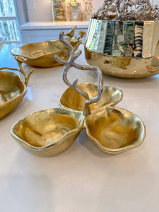 Gold Leaf 3 Sectional Relish Dish