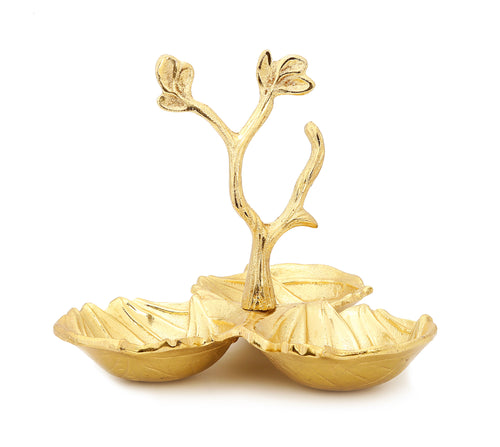 Gold Leaf 3 Sectional Relish Dish