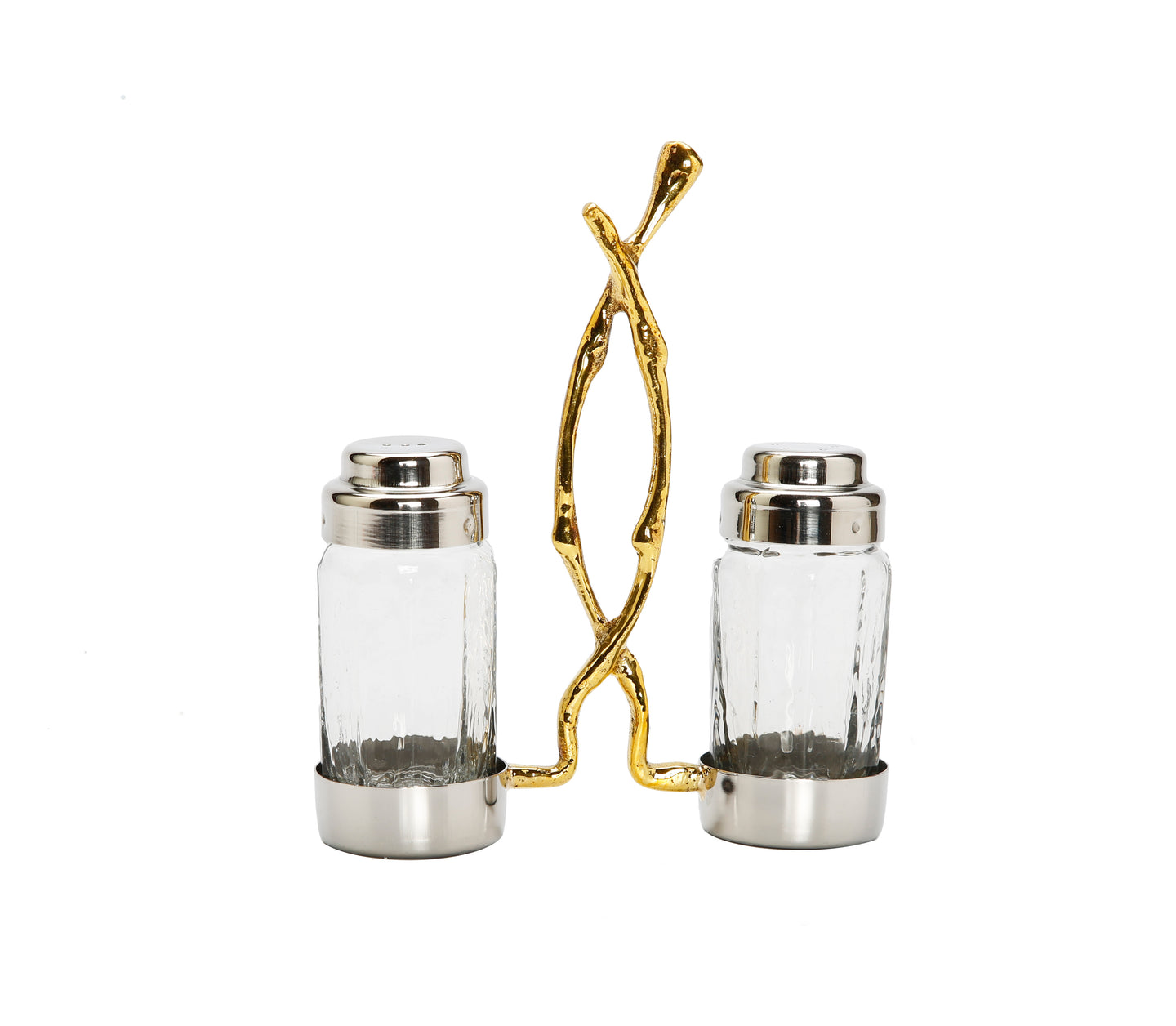 Glass Salt and Pepper Set with Gold Twig Design - 4