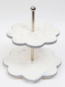 White Marble Flower Shaped 2 Tier Cake Stand