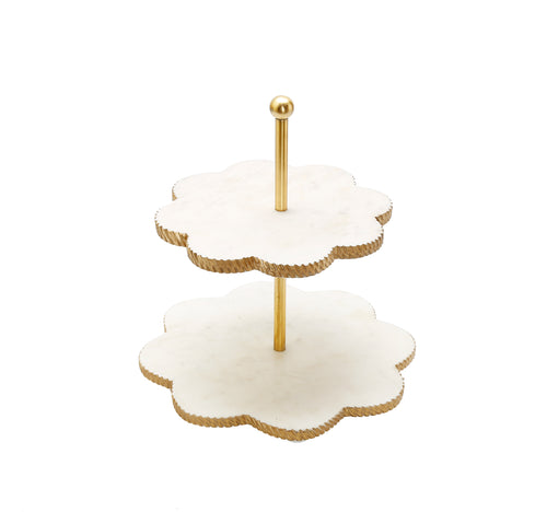 White Marble Flower Shaped 2 Tier Cake Stand