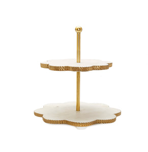 White Marble Flower Shaped 2 Tier Cake Stand