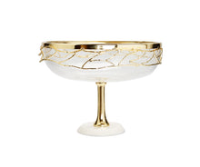 Load image into Gallery viewer, Footed Bowl White Marble Base Gold Mesh Design 9.5&quot;D