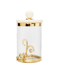 Medium Glass Canister with Gold Design and Marble Lid