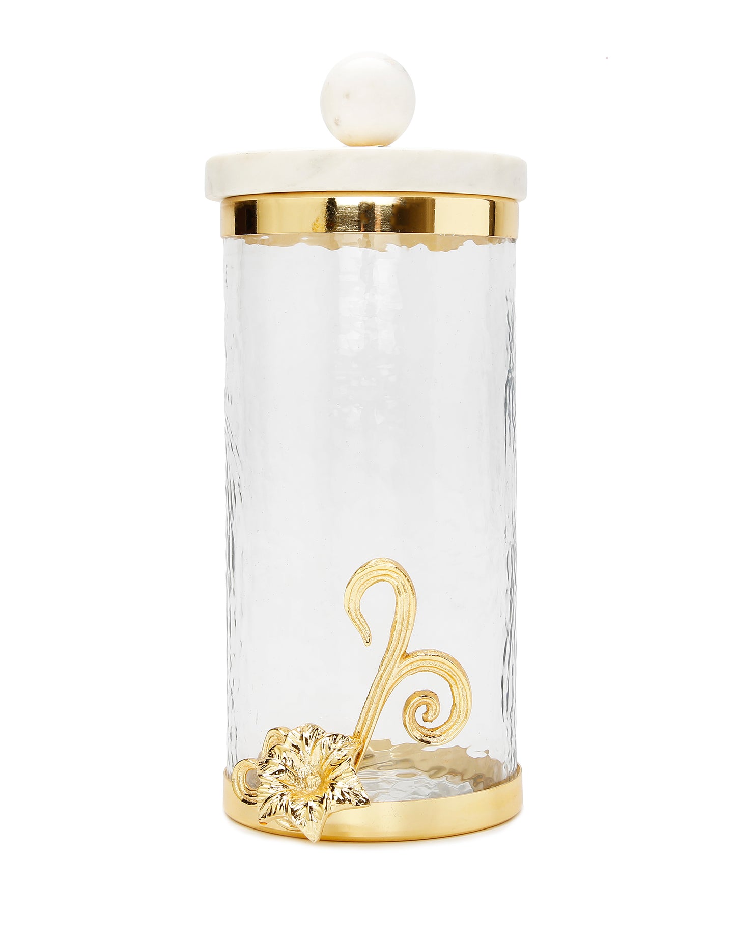 Large Glass Canister with Gold Design and Marble Lid