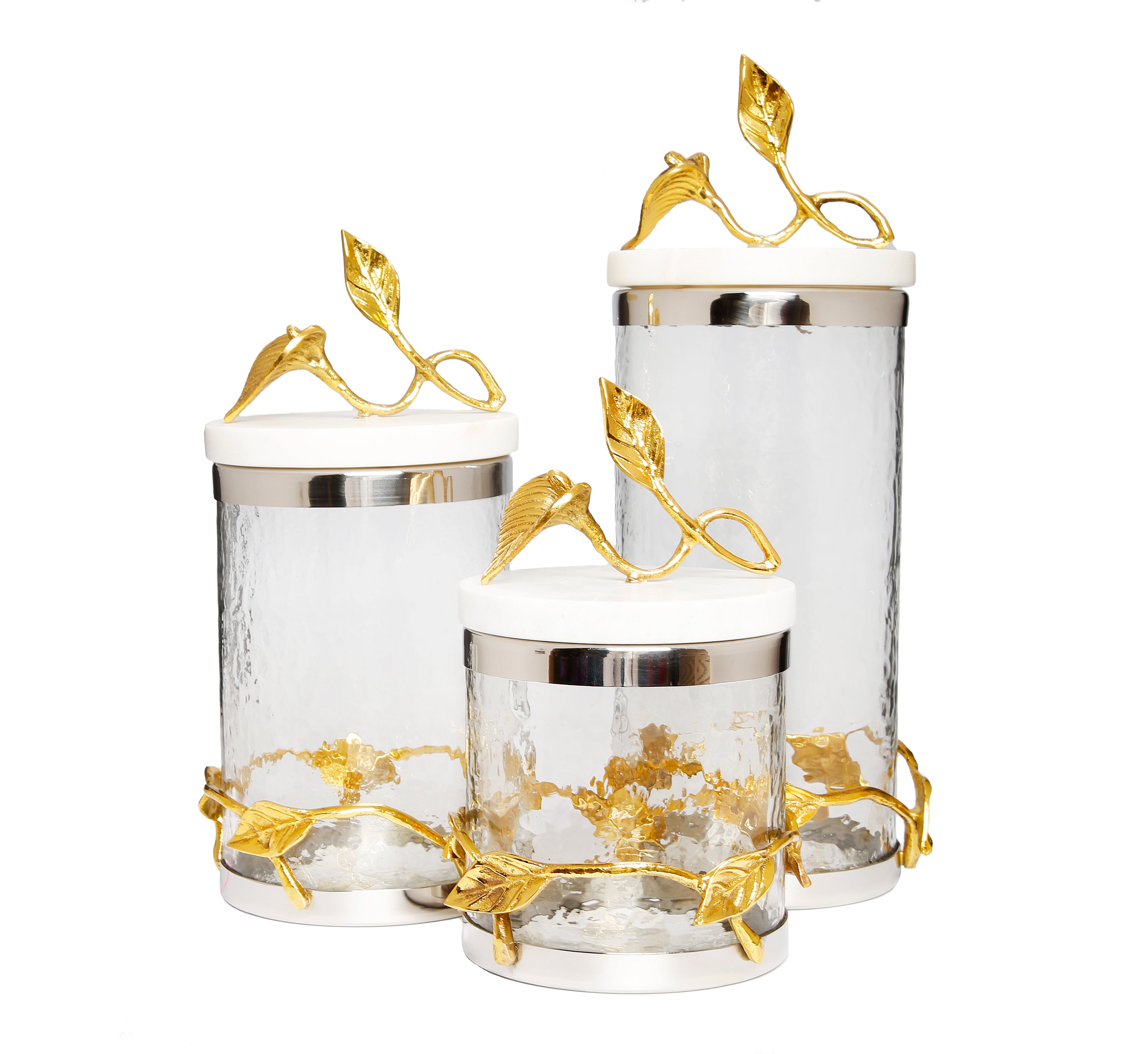 Small Glass Canister With Marble And Gold Lid - The Peppermill