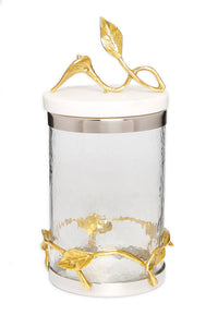 Glass Canister with Leaf Design and Marble Lid