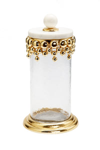 Large Hammered Glass Canisters with Gold Design and Marble Lid