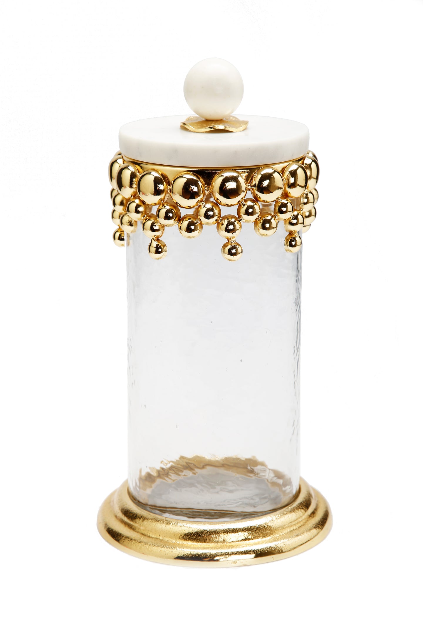 Large Hammered Glass Canisters with Gold Design and Marble Lid – Classic  Touch Decor