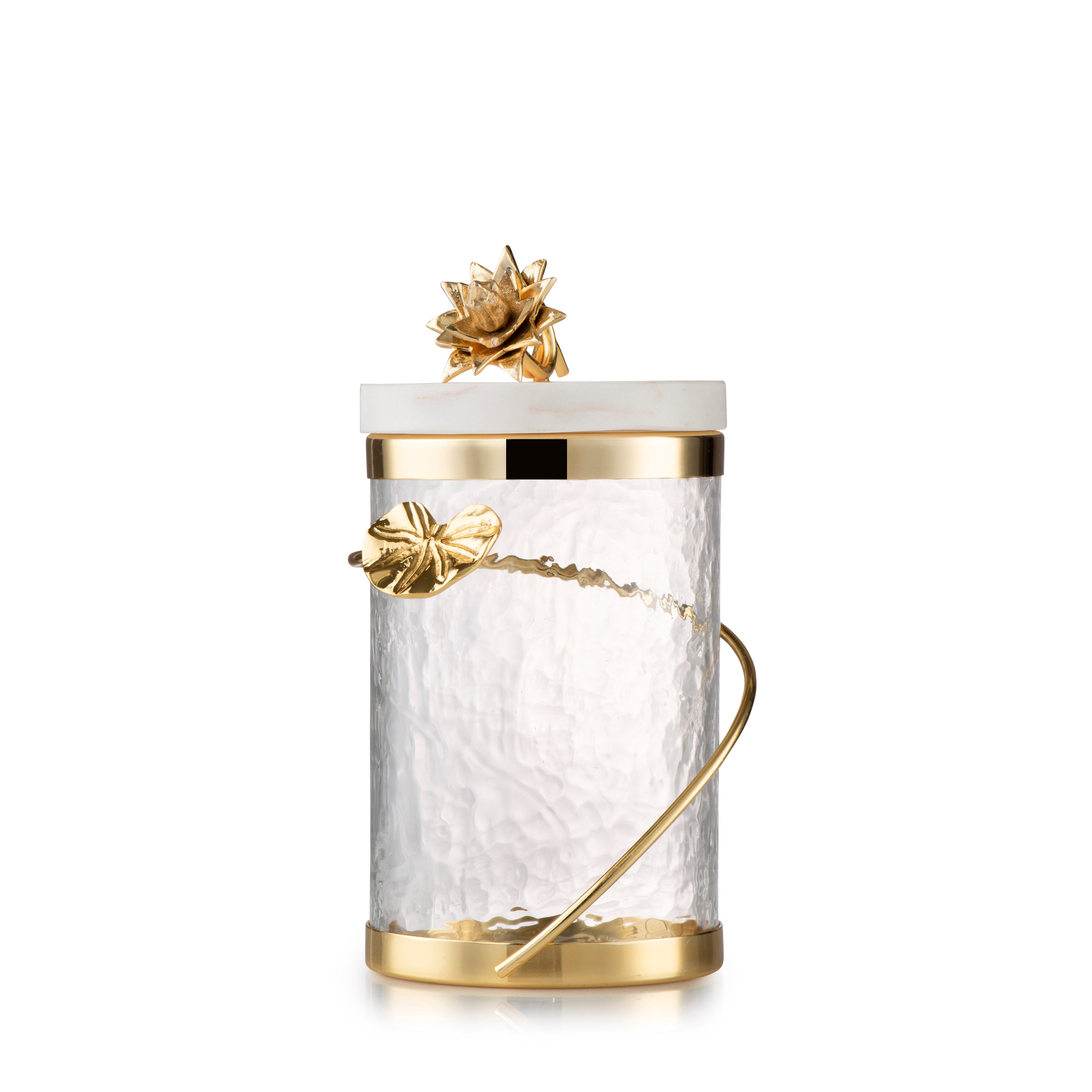 Small Glass Canister With Marble And Gold Lid - The Peppermill