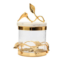 Load image into Gallery viewer, Glass Canister Gold Leaf Design and Marble Lid