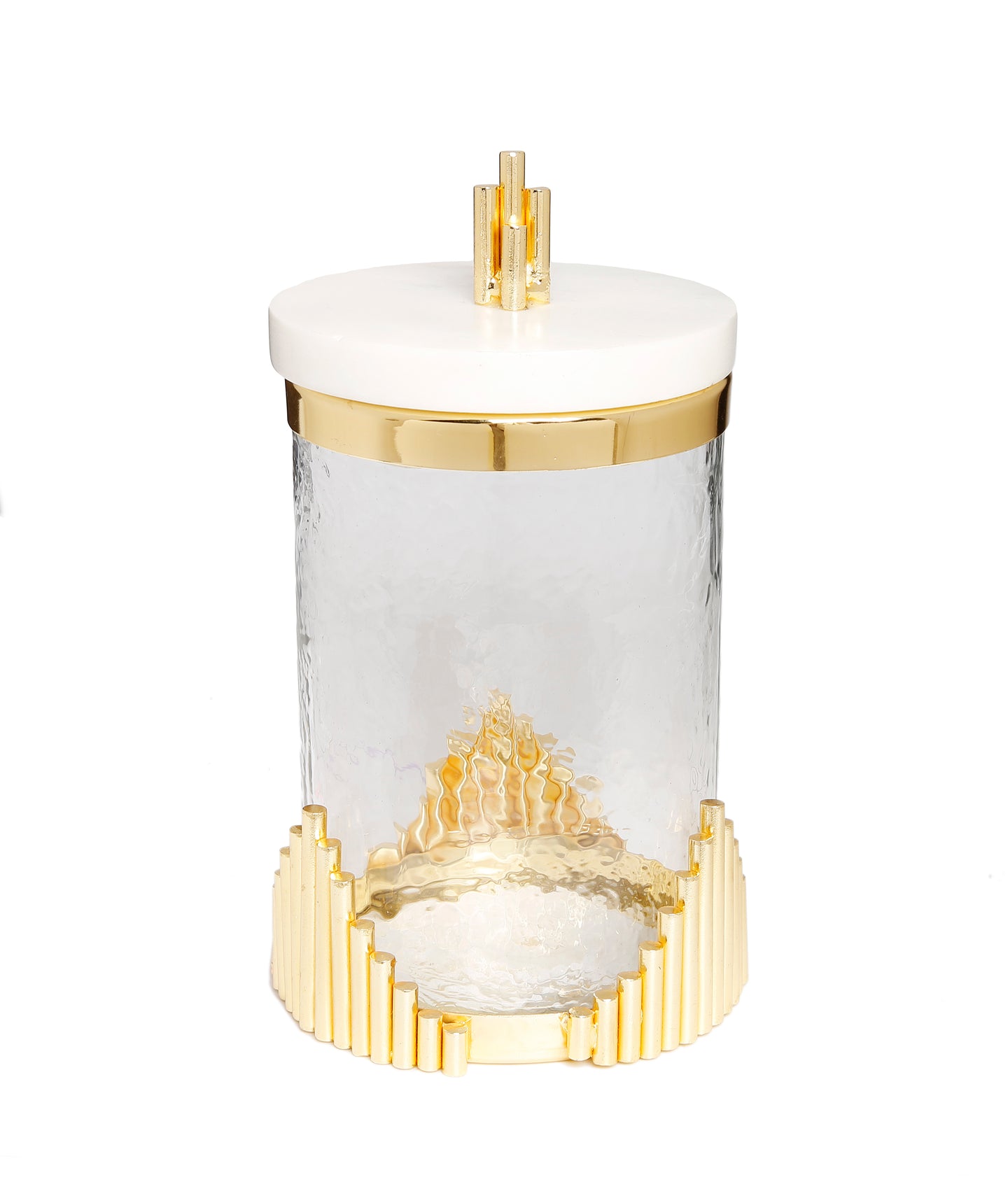 Medium Glass Canister with Marble Lid and Symmetrical Gold Design