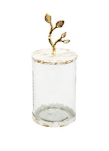 Load image into Gallery viewer, Medium Glass Canister with White/Gold Marble Lid and Leaf Handle