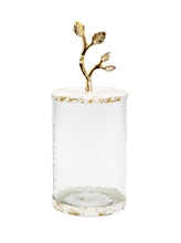 Load image into Gallery viewer, Medium Glass Canister with White/Gold Marble Lid and Leaf Handle