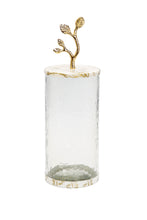 Load image into Gallery viewer, Large Glass Canister with White/Gold Marble Lid and Leaf Handle