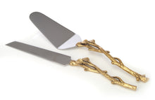 Load image into Gallery viewer, Cake Server and Knife Set with Gold Leaf Design, Dims 12&quot;L