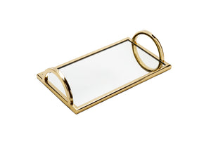 Rectangular Mirror Tray with Gold Handles -12"L