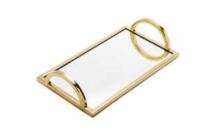 Rectangular Mirror Tray with Gold Handles -12"L