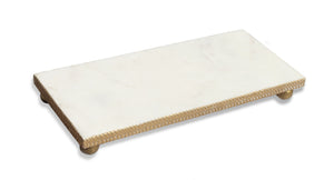 14" White Marble Oblong Tray with Gold Beaded Edge