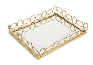 Oblong Mirror Tray with Circular Gold Design