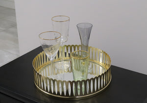 Round Mirror Tray Gold Design - 13.75"D