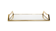 Load image into Gallery viewer, Oblong Mirror Serving Tray with Gold Handles