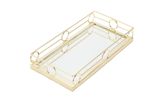Oblong Mirror Tray with Gold Design 14