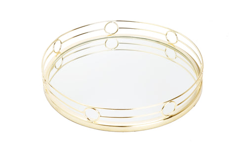 Round Mirror Tray Gold Design - 15.5