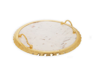 Round Marble Tray with Gold Edge and Handles