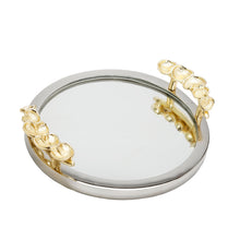 Load image into Gallery viewer, Mirror Tray Silver Border Gold Leaf Design on Handle 16&quot;D
