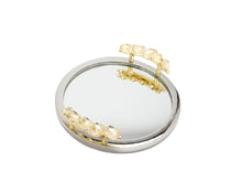Load image into Gallery viewer, Mirror Tray Silver Border Gold Leaf Design on Handle 12&quot;D