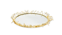 Load image into Gallery viewer, Decorative Round Mirror Tray with Gold Design Border