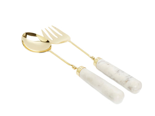 Gold Salad Servers with Marble Handles
