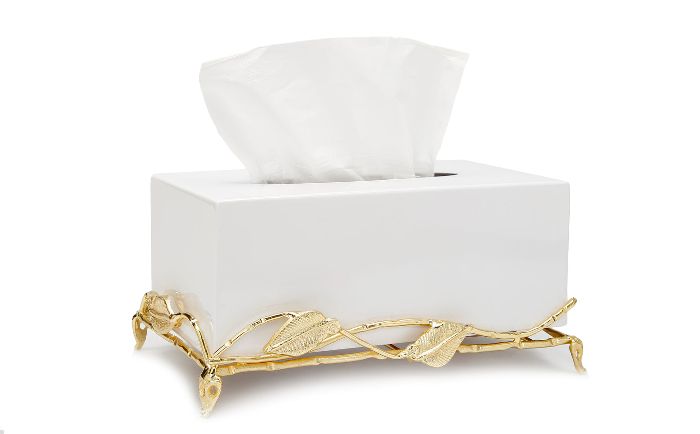 White Tissue Box on Gold Leaf Design Base