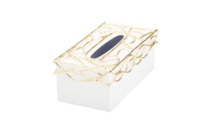 White Tissue Box Gold Mesh Design on Cover