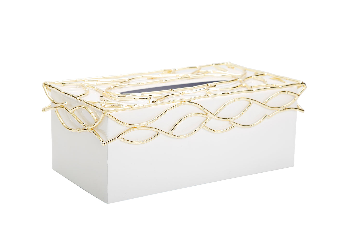 White Tissue Box Gold Mesh Design on Cover