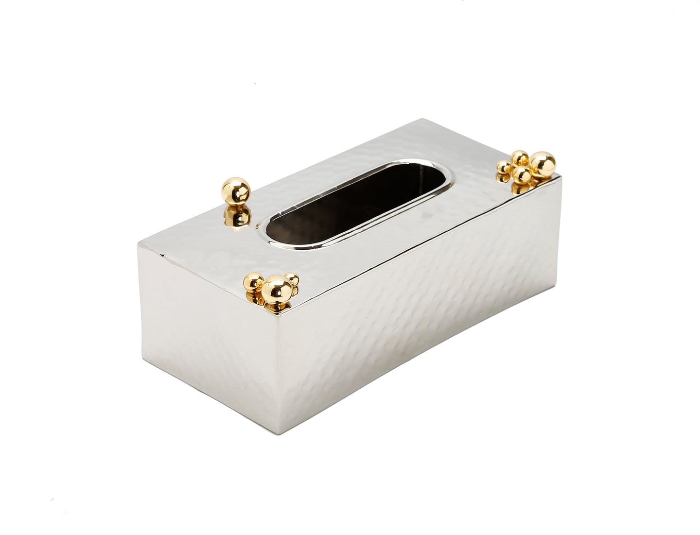 Hammered Stainless Steel Tissue Box Gold Ball design on Top
